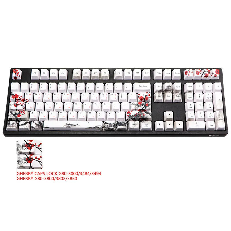 PBT Wangjiang Plum blossom themed mechanical keyboard keycap set with 109 keys in OEM height profile.