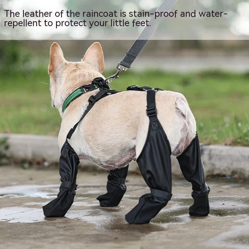 Adjustable waterproof dog boots with non-slip soles in black