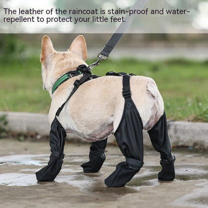 Adjustable waterproof dog boots with non-slip soles in black