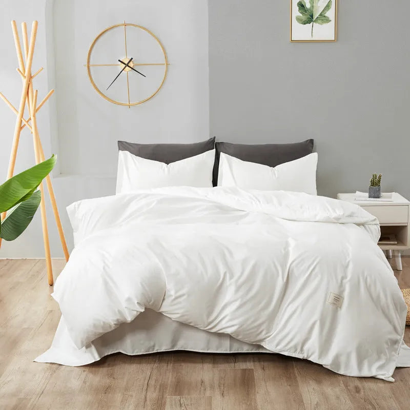 Home Textile bedding set showing duvet cover, flat sheet and pillowcases in a choice of ten colours.