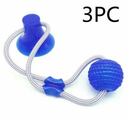 Dog biting sucker multifunction pet molar bite toy with rubber, TPR and cotton fibre rope in red, blue, green, orange or purple