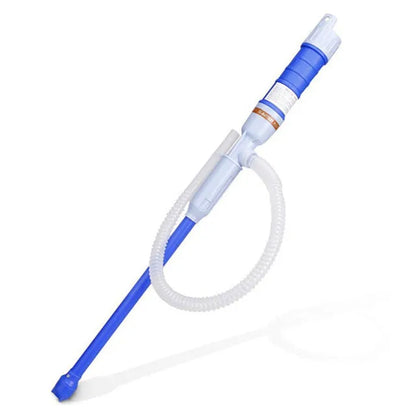 Blue and red manual siphon pump for fuel and liquid transfer