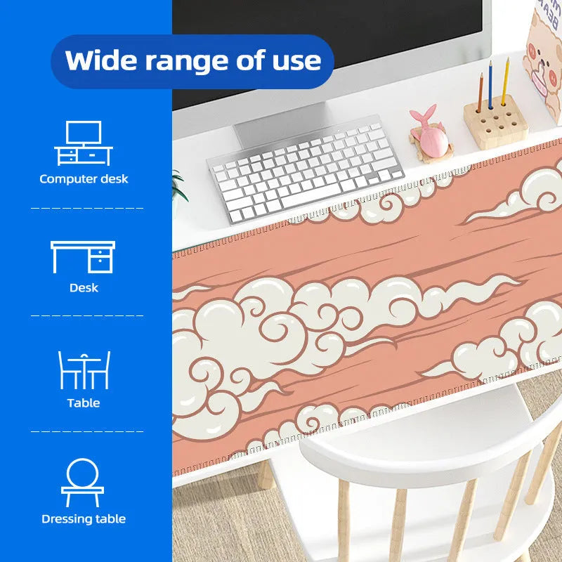 Large Japanese minimalist style desk mat with non-slip rubber base on a wooden desk