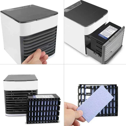 USB portable desktop air conditioner fan with humidifier and 7-color lighting