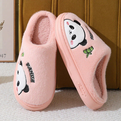 Cozy and stylish panda-themed plush slippers with a thick, cushioned sole for maximum comfort around the house