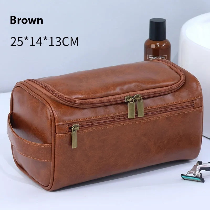 Large capacity waterproof cosmetic bag in PU leather or Oxford cloth with retro styling