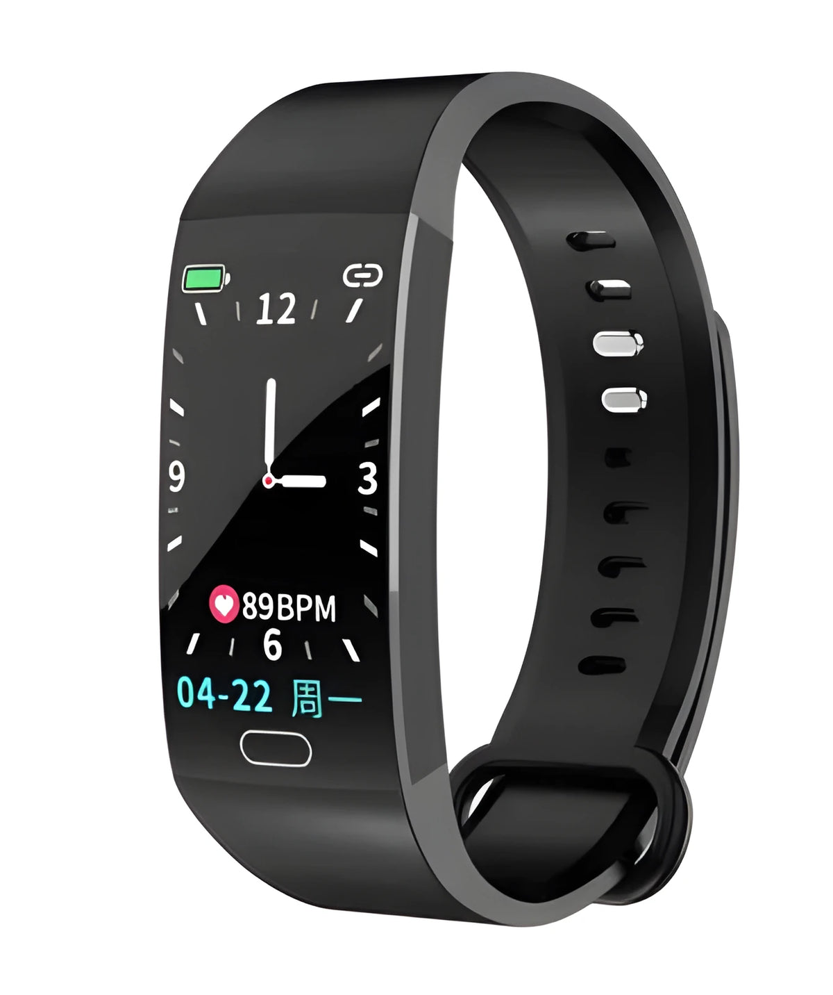 RD11 colour screen smart bracelet with 1.14 inch display, silicone wristband and PC body, shown in black