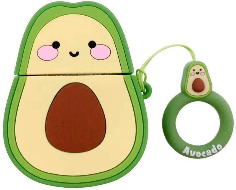 Silicone protective sleeve case compatible with Apple AirPods 2nd generation earphones, flip-type design with animal cartoon styles including avocado, black cat, green dinosaur, stitch, strawberry, and Pokémon pokeball for AirPods 1 and 2 models