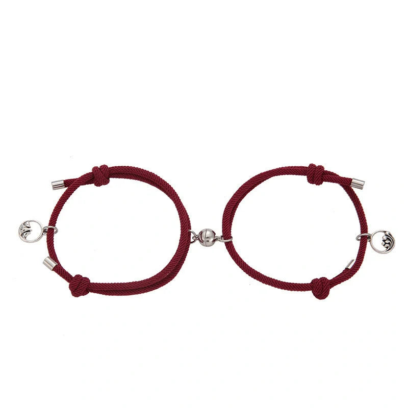 Magnetic couple's bracelet with geometric design and meaningful charms inspired by ancient Chinese tradition