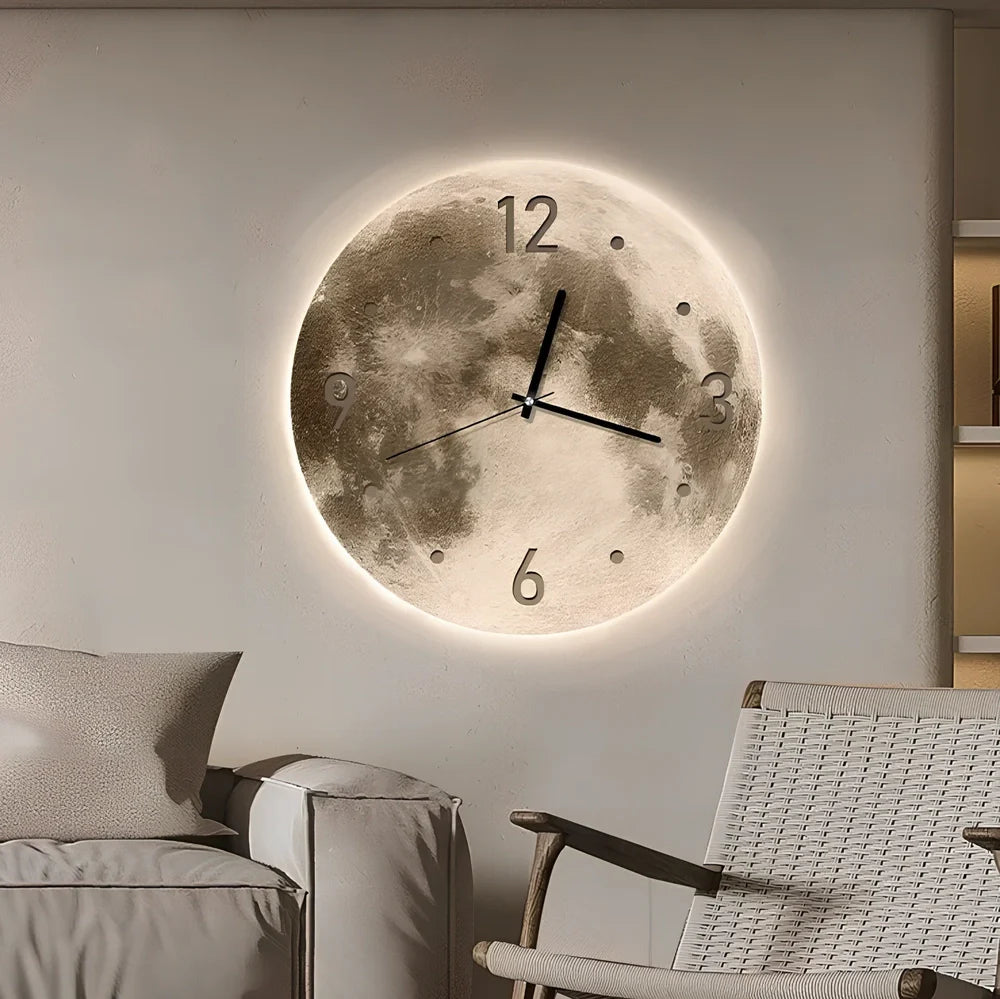 Wall clock in 40cm diameter with LED ambient light and 2m USB cable, plastic shell for living room display