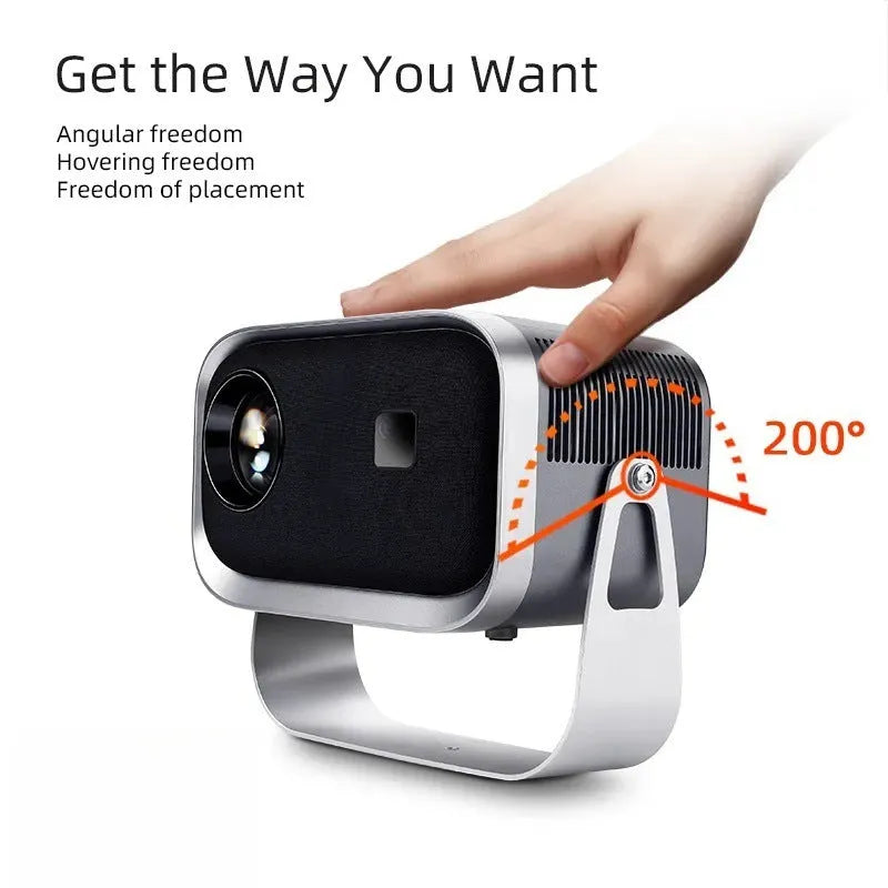 4K smart home theater projector with portable design showing Android screen mirroring capability