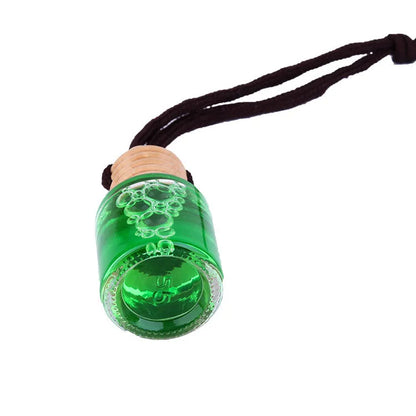 Glass bottle car air freshener hanging ornament with six scent options including lavender and lemon