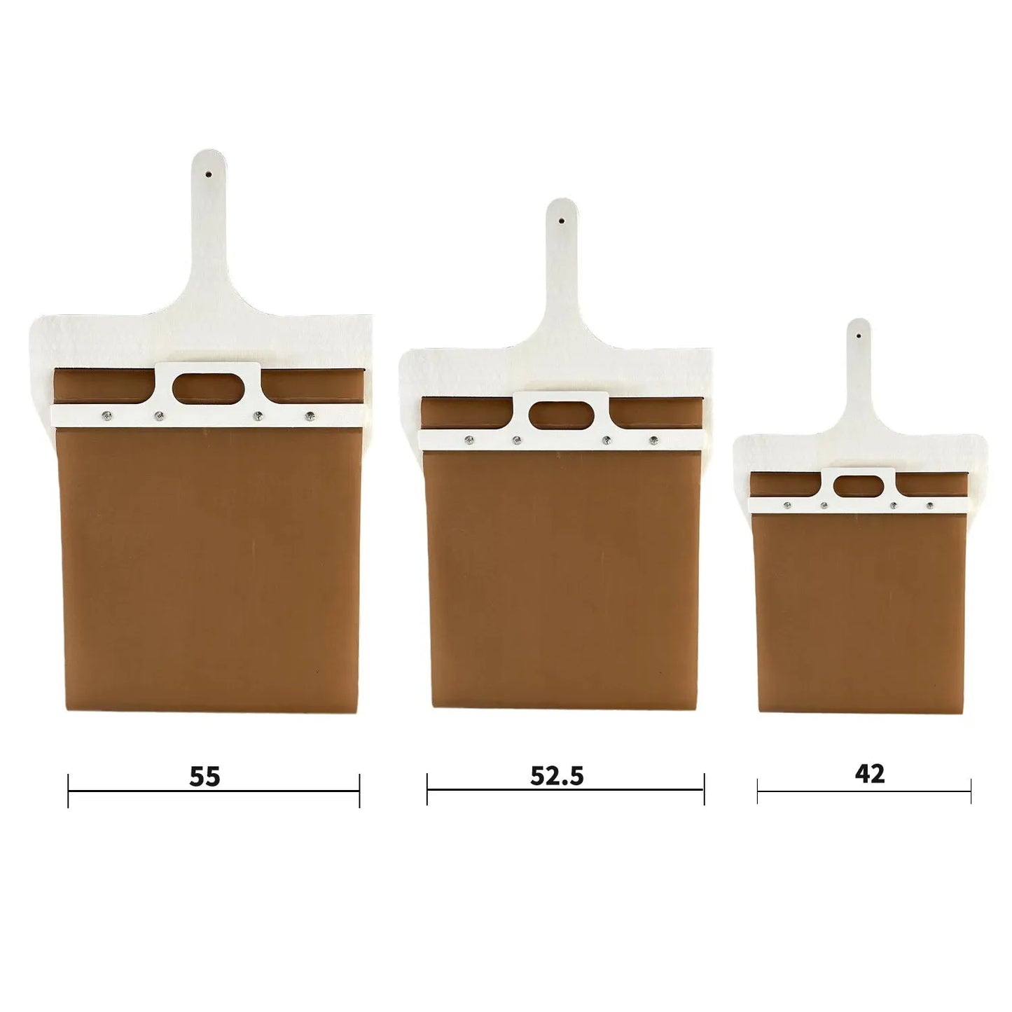 Wooden sliding pizza peel storage board in natural log colour with three size options.