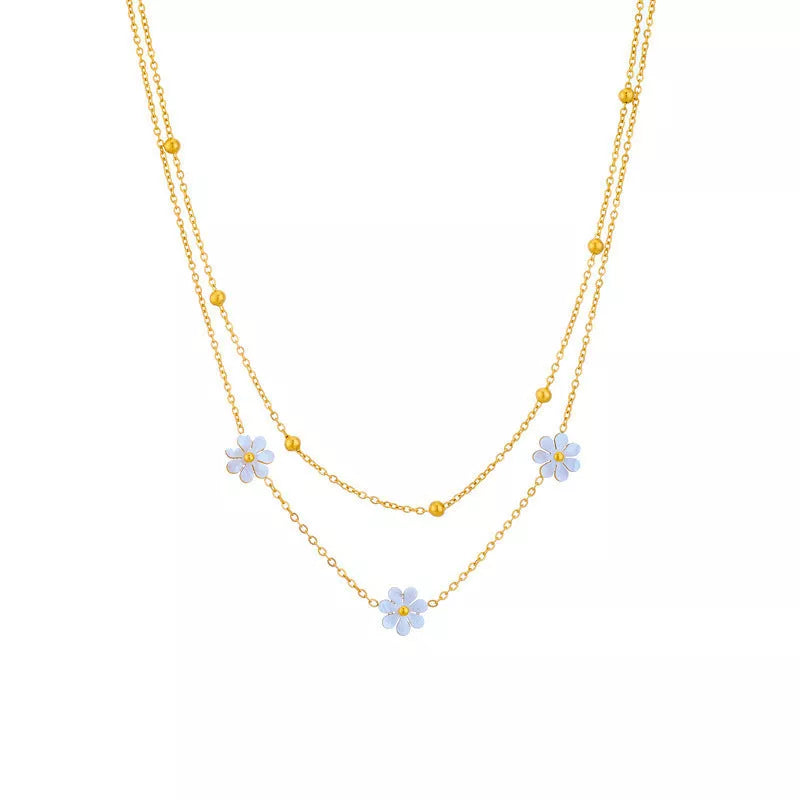 Stainless steel daisy flower jewellery set with necklace, bracelet, and earrings