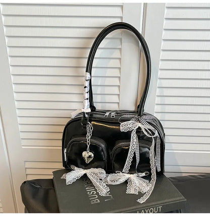 Soft PU leather crossbody shoulder bag with adjustable straps in horizontal square design