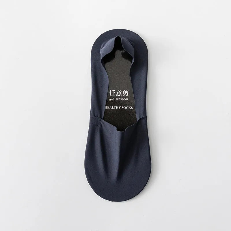 Men's invisible seamless low-cut socks in pure cotton ice silk fabric showing colour options