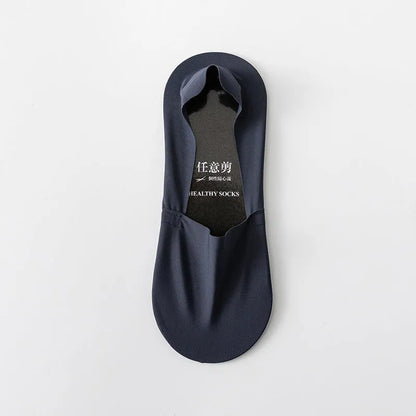 Men's invisible seamless low-cut socks in pure cotton ice silk fabric showing colour options