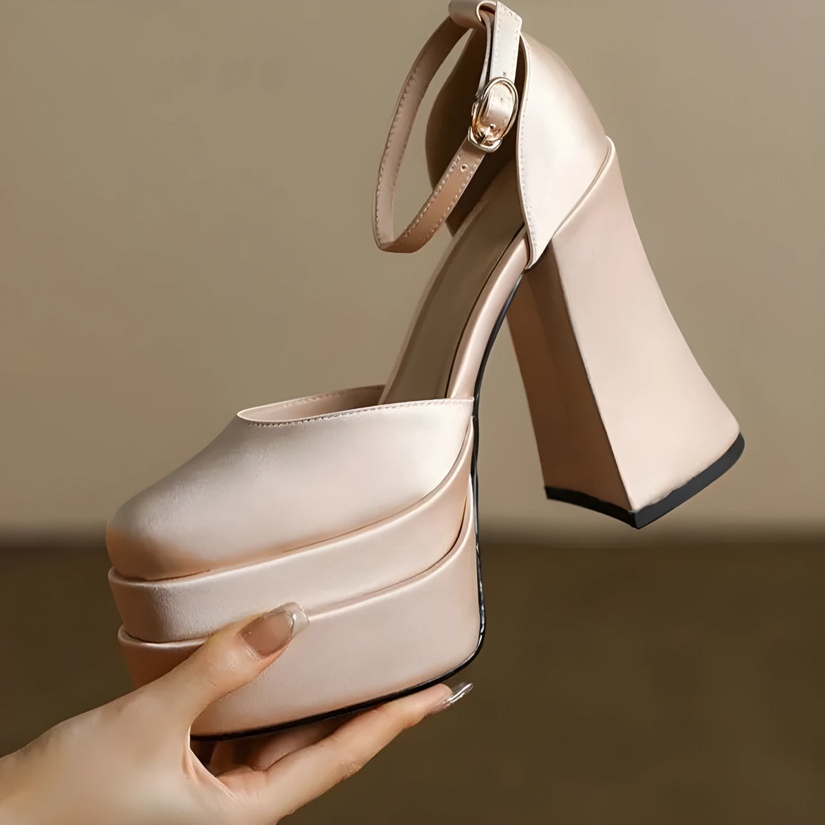 Women's white waterproof platform high heels with chunky heel and round toe design