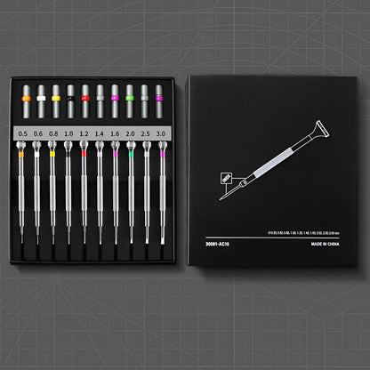 10-piece precision screwdriver set with 20 spare bits for watch and glasses repair tools