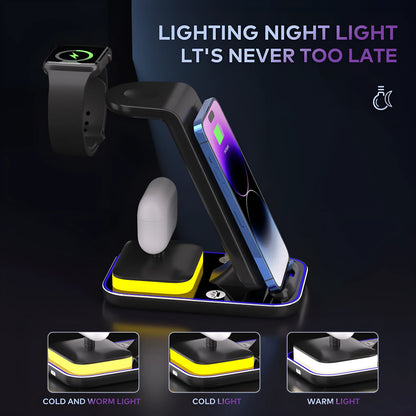Vertical wireless charger stand charging phone and smart watch simultaneously