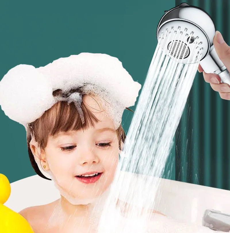 Silver non-pressurized handheld shower head for gentle pet and baby washing