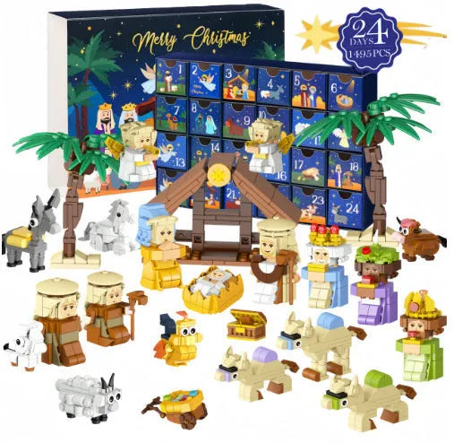 Children's Christmas countdown calendar blind box building block set in a colour box, plastic toy for ages 4-6, ST22 and ST27 options