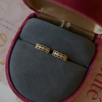Small silver lace clip earrings with gold finish and secure clip back