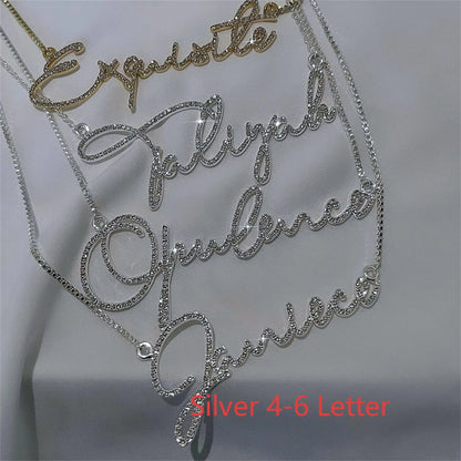 Personalised diamond-studded letter name necklace in stainless steel with silver chain