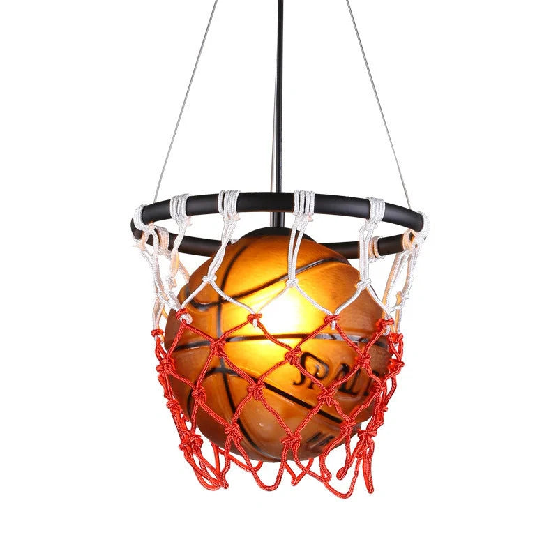American Retro Basketball Chandelier with adjustable hanging wire and soft LED lighting