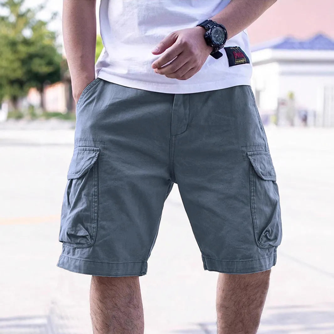 Men's loose fit cotton blend work shorts in Army Green colour for summer wear