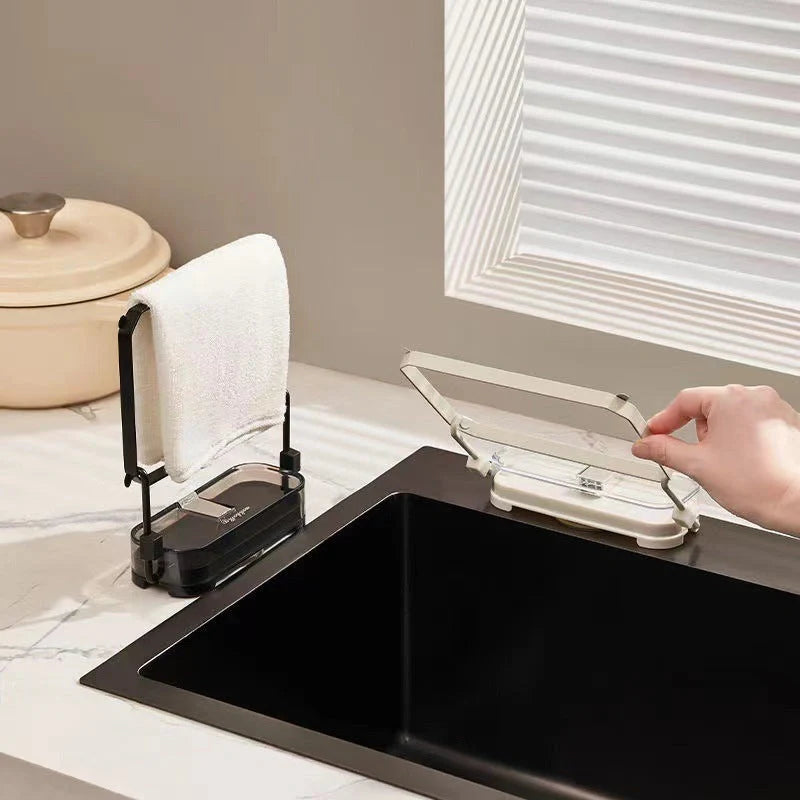 Kitchen Sink Filter Rack with removable suction cups and fine mesh for efficient cleaning