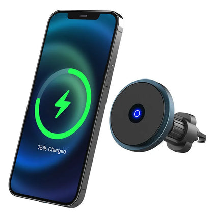 Silver aluminium alloy wireless car charger with magnetic air vent mounting bracket