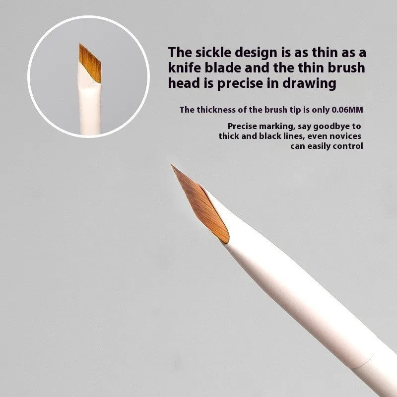 Bevel Fine Crouching Silkworm ultra-thin eyebrow and eyeliner brush, a 0.6mm artificial fibre flat blade makeup brush tool in cloud porcelain colour with a bag included, for precise eye definition and detailed brow shaping