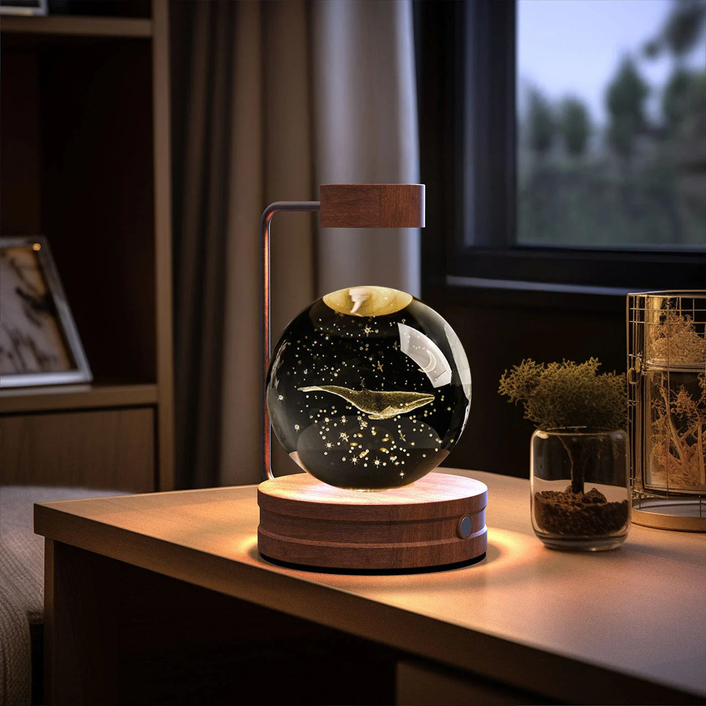 Crystal Ball Cosmic Dinosaur Indoor Night Light with USB Power and Warm Bedside Lighting