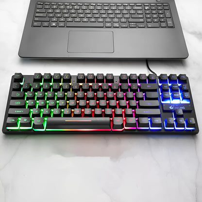 Black 87-key USB wired mechanical gaming keyboard, 36.5cm x 13.5cm x 3cm, with 1.5m cable