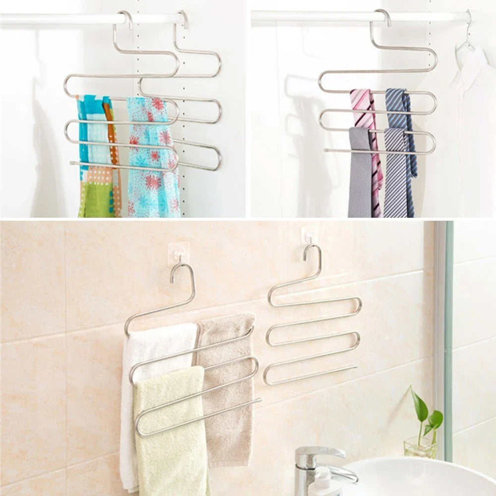 Adjustable 5-Tier Pants Rack in stainless steel with non-slip coating for space-saving closet organization