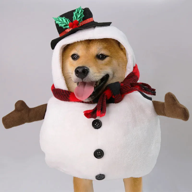 Christmas snowman costume for dog or cat with festive holiday design