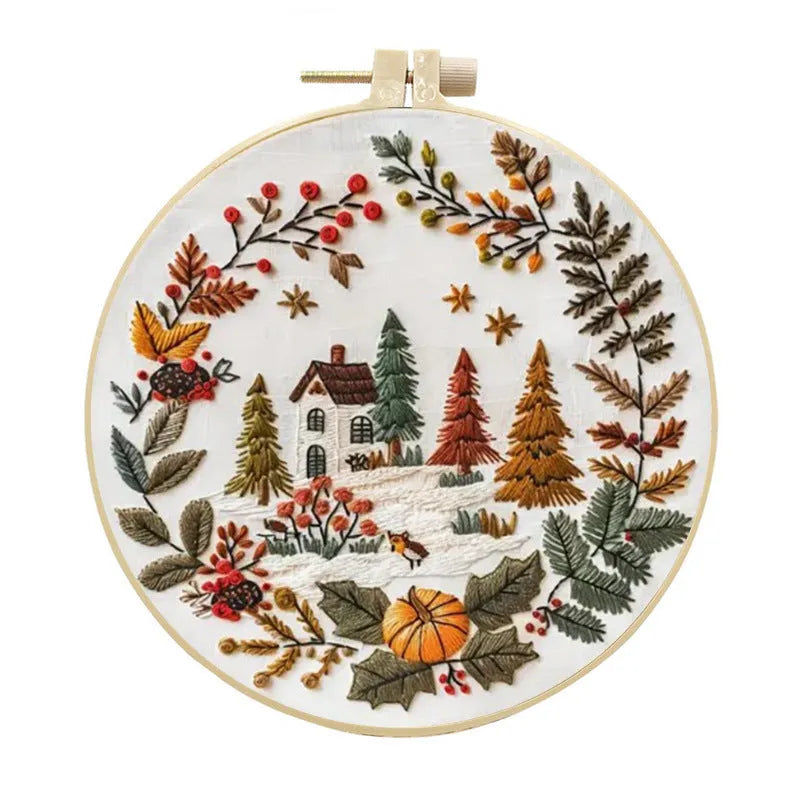 15cm embroidery kit with cartoon pattern on cotton linen fabric and bamboo frame