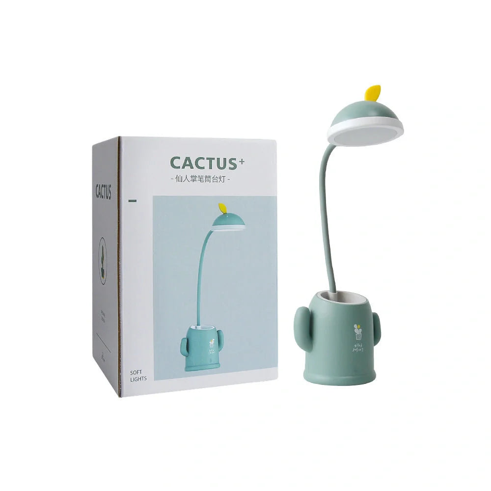 Cactus-shaped pen holder and table lamp with USB charging