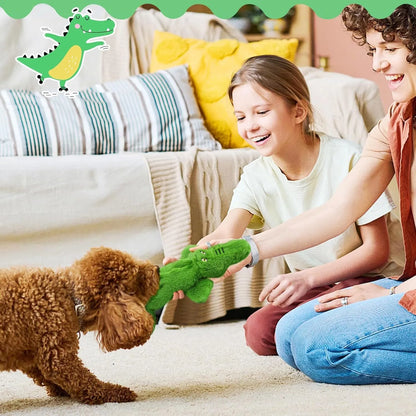 Dark green crocodile dog toy with squeaker and crinkle paper, measuring 20cm for aggressive chewers