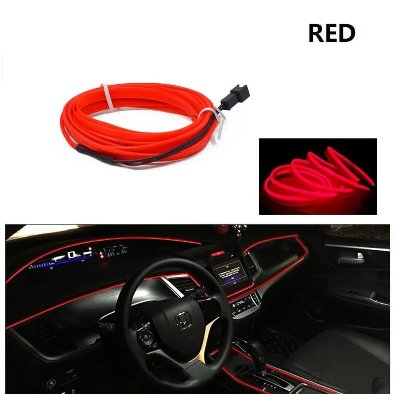 Car ambient light kit showing 6-metre LED light cable and USB driver for interior vehicle lighting.
