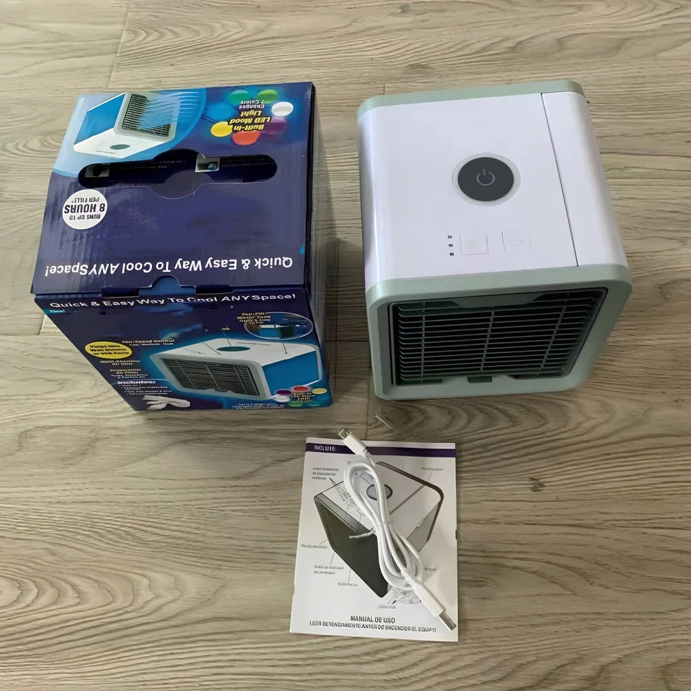 USB portable desktop air conditioner fan with humidifier and 7-color lighting