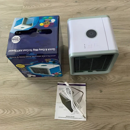 USB portable desktop air conditioner fan with humidifier and 7-color lighting