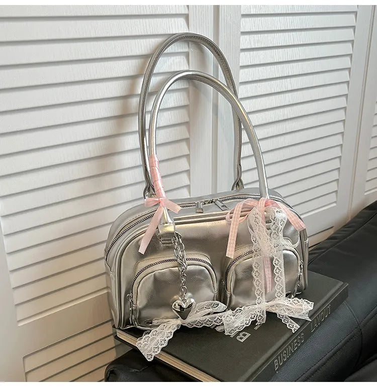 Soft PU leather crossbody shoulder bag with adjustable straps in horizontal square design