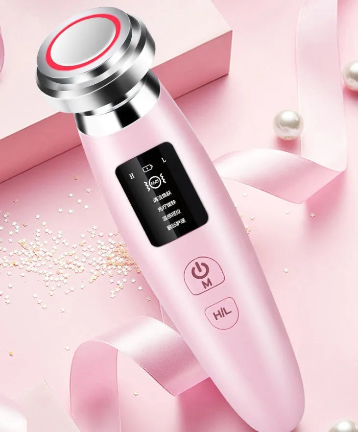 Pink facial cleansing and rejuvenation instrument with USB charging port