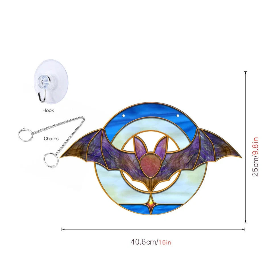 Geometric pumpkin bat ghost acrylic Halloween decoration with 60cm chain and suction cup hook