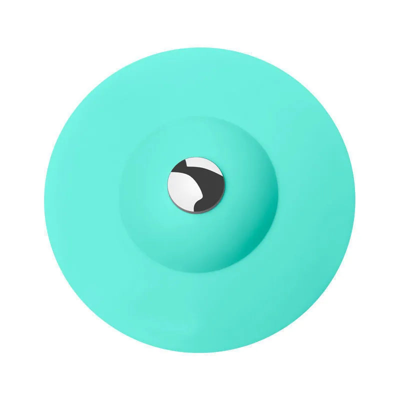 UFO-style silicone press sink drain cover in white, pink, gray, blue, and green