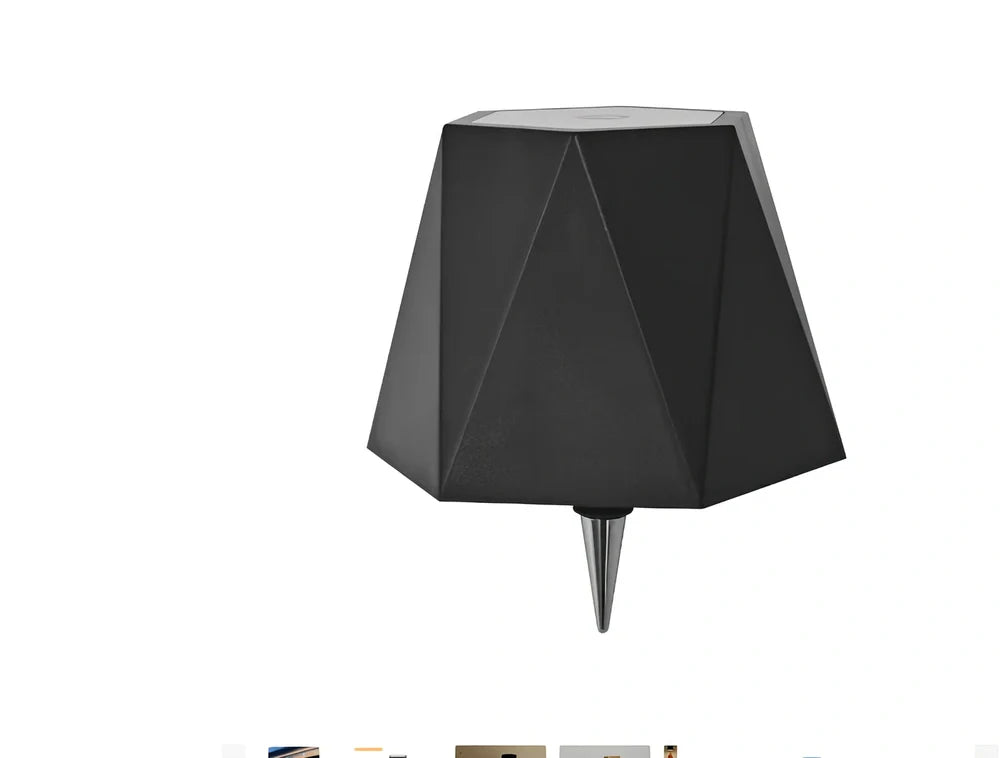 Wireless LED desk lamp in black tricolour finish, bottle-shaped with detachable base and touch control for 2000mAh powered lighting