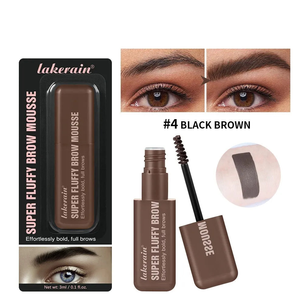 Eyebrow cream mousse in packaging with six shade options for long-lasting, three-dimensional brow definition.