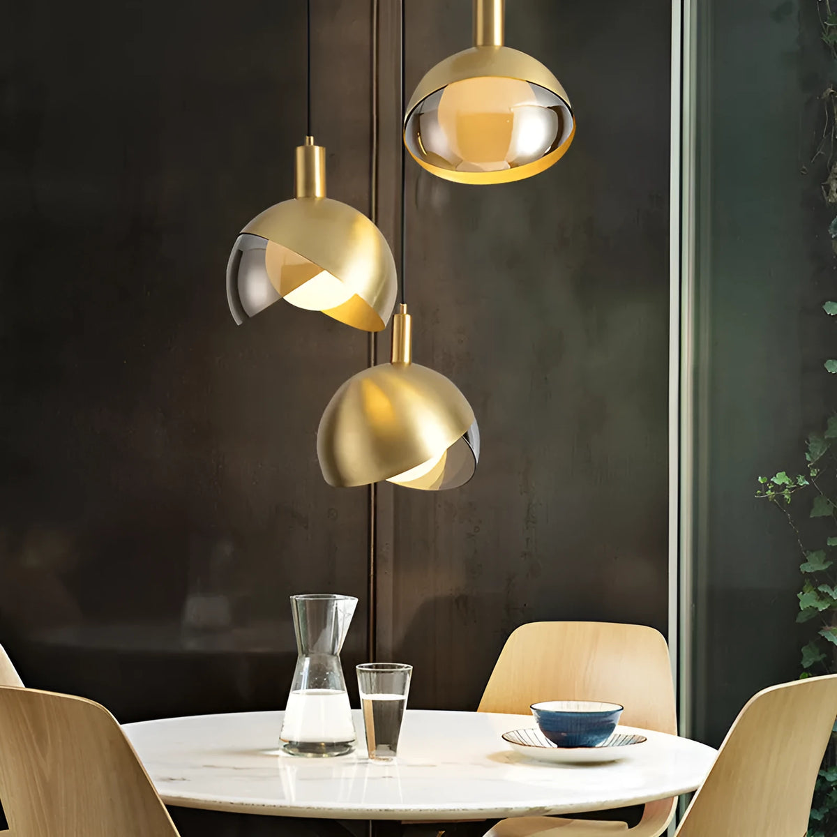 20cm diameter single-head droplight ceiling lamp in champagne gold with integrated warm LED light